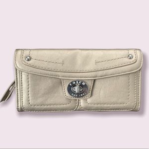Coach Womens Gold Leather Wallet Clutch with Silver Hardware